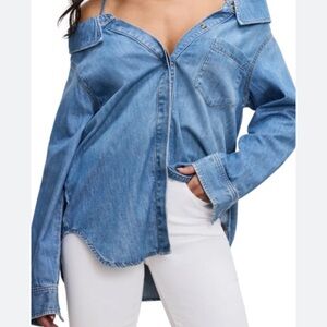 Good American Blue Denim Off-Shoulder Shirt XL